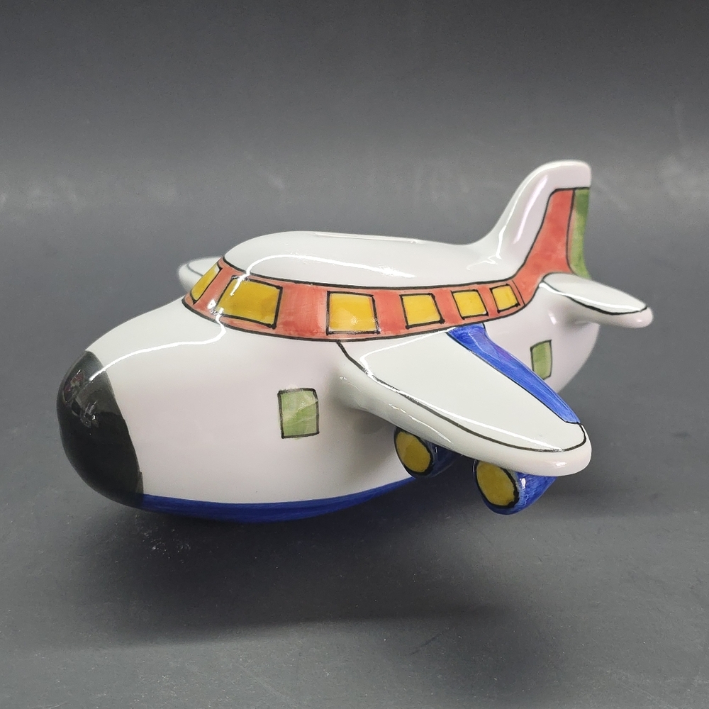 VTG Hand Painted Andrea by Sadek Airplane Plane Ceramic Coin Bank Nursery Gift